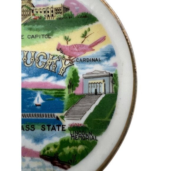 Vintage Kentucky Souvenir Plate Blue Grass State 4" Gold Rim Wall Hanging Decor - Picture 5 of 7